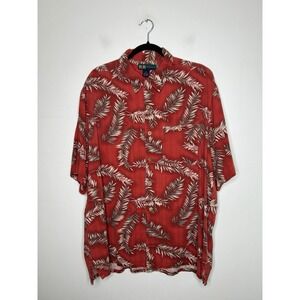 R&R Casuals 100% Silk Button Up Shirt Mens Short Sleeve Red Vintage Wear Size XL